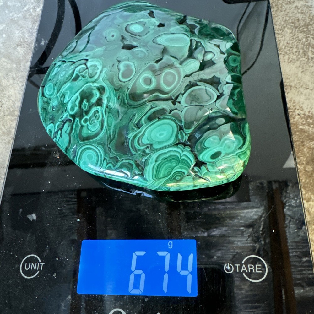 674 Grams Malachite Polished Tight Pattern Great Shape And Quality For Display