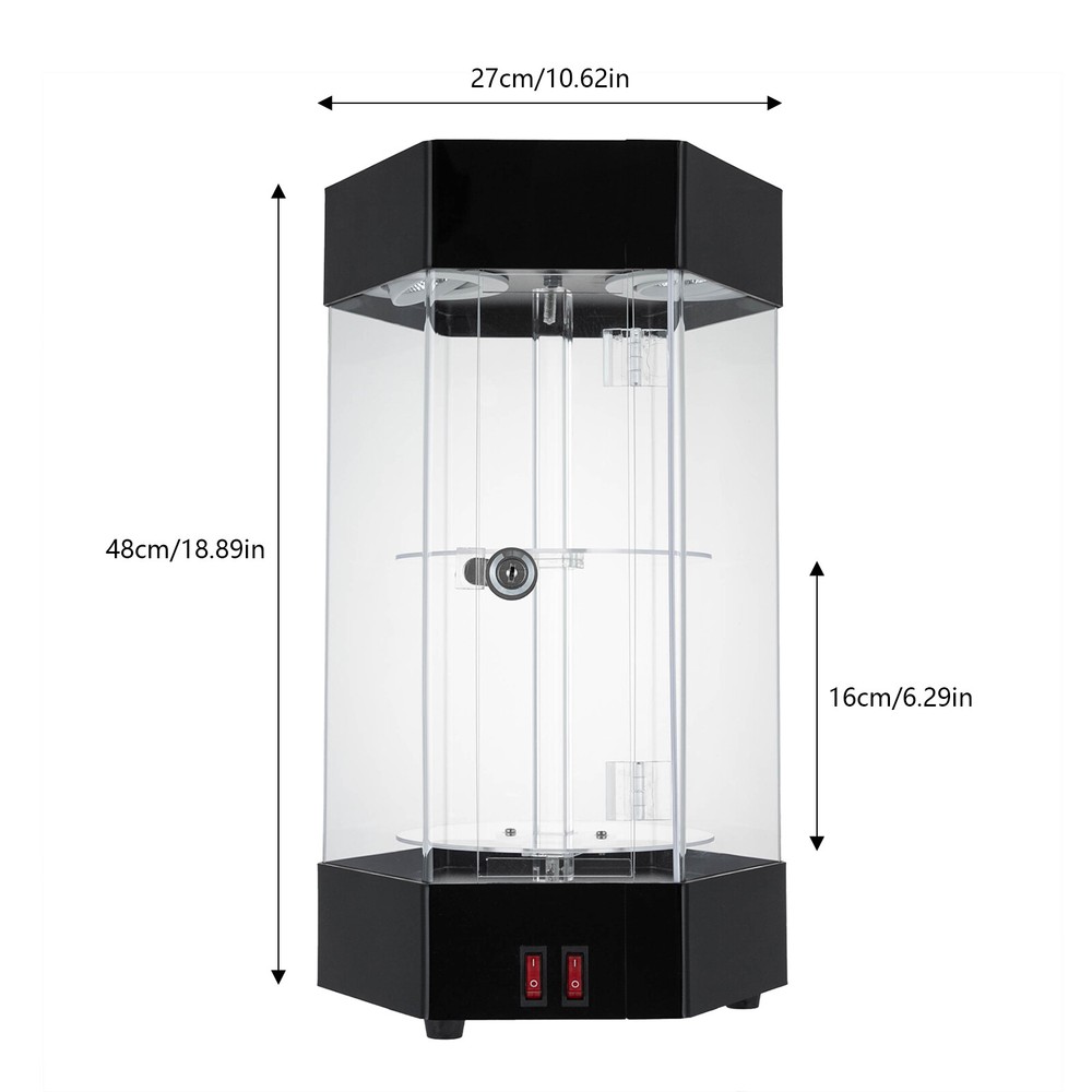 Hexagonal Display Case Electric Rotating Clear Display Case W/ 2 LED Lighting US