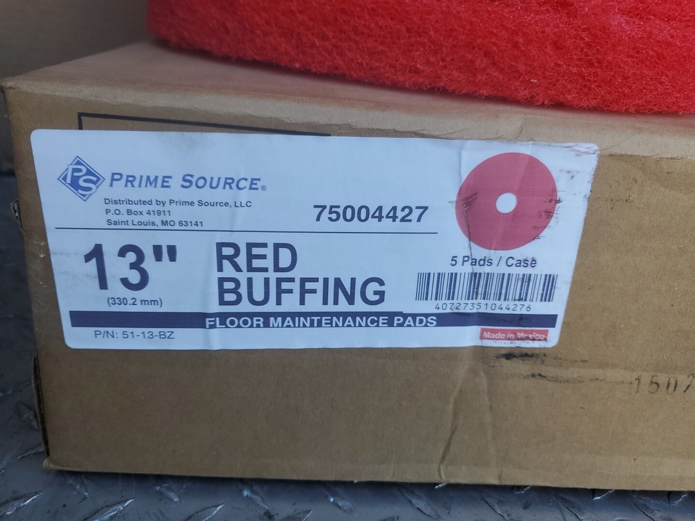5 PACK PRIME SOURCE 13" Red Buffing Low Speed Floor Maintenance Pads 75004427
