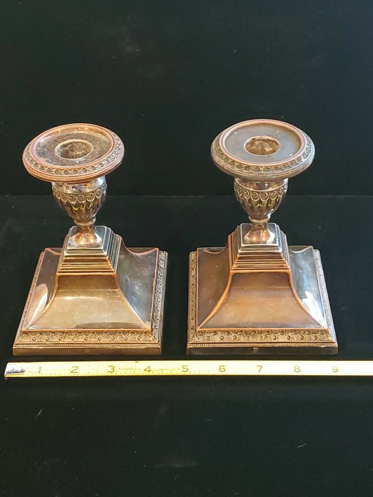 Amazing Art Deco Silver-plated and Copper Candlesticks