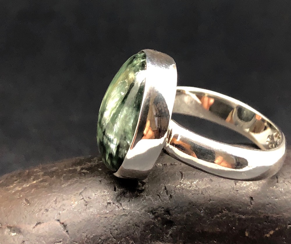 GENUINE SERAPHINITE RING 925 STERLING SILVER size 8 FAST FREE SHIPPING !!