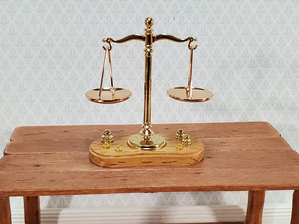 Miniature Scale with Weights Metal Pharmacy Grocer Apothecary Working