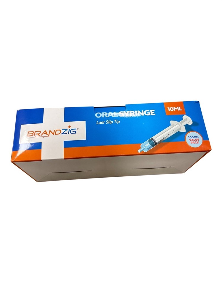 Brandzig 10ml Oral Syringes - 100 Pack - Luer Slip Tip