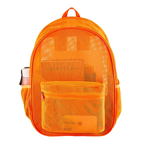 Heavy Duty Mesh Backpack, See Through College Backpack with Padded Orange