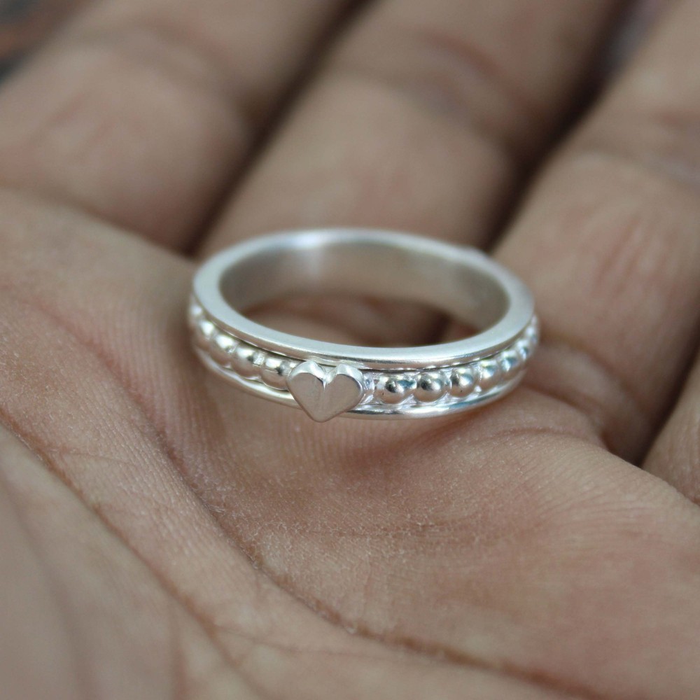 Solid 925 Sterling Silver Heart Spinner Ring Meditation Worry Band Gift For Her