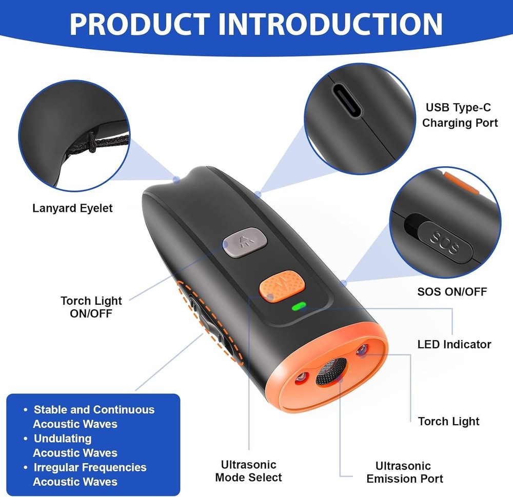 Versatile Bark Deterrent - Ultrasonic Sound, 20ft Control & Handheld Design