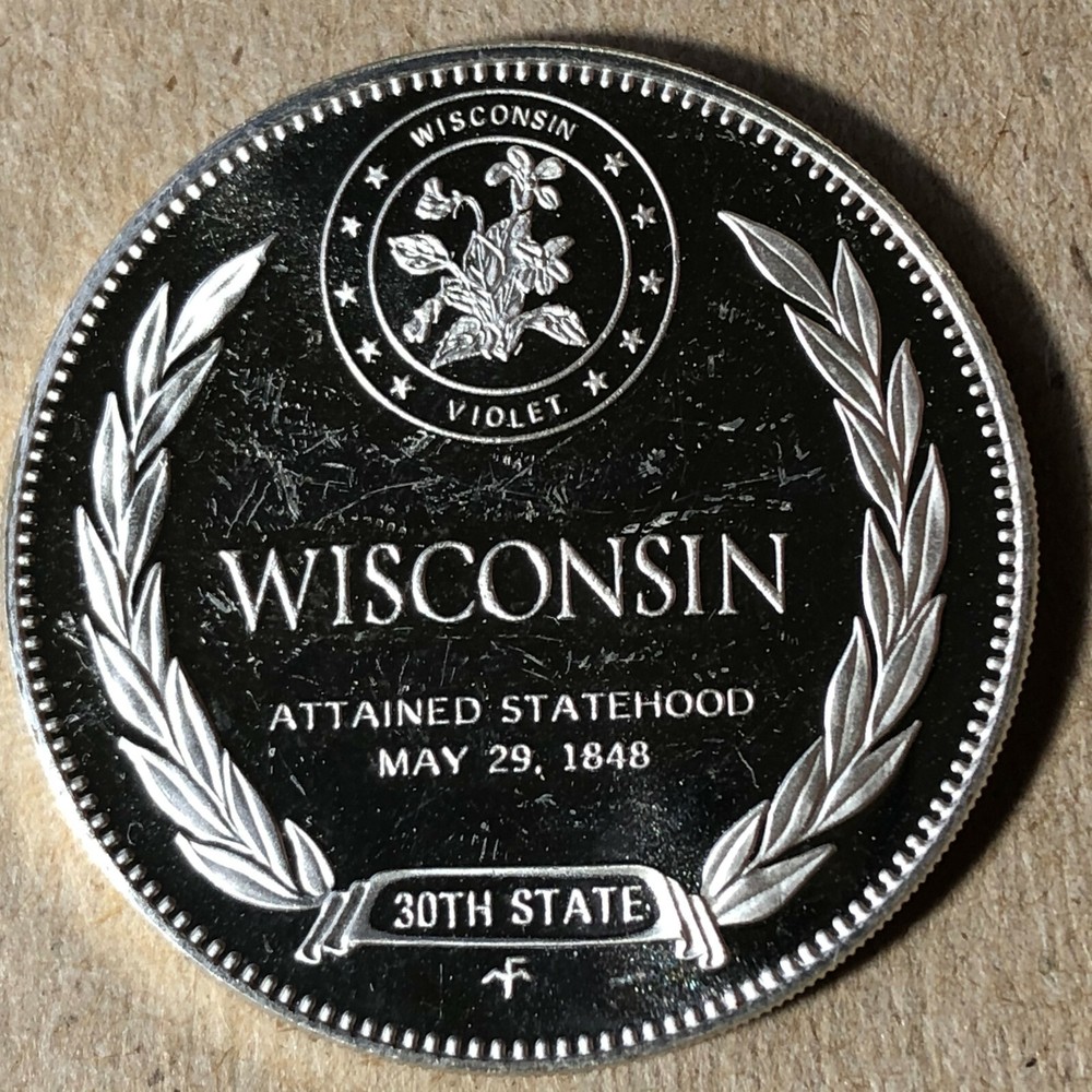 Franklin Mint Wisconsin The Dairy State .45 oz Sterling Silver Round