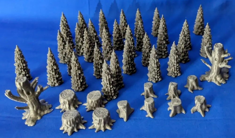 45 Tree Scatter Terrain Bundle for War Gaming - 3d printed - Grey