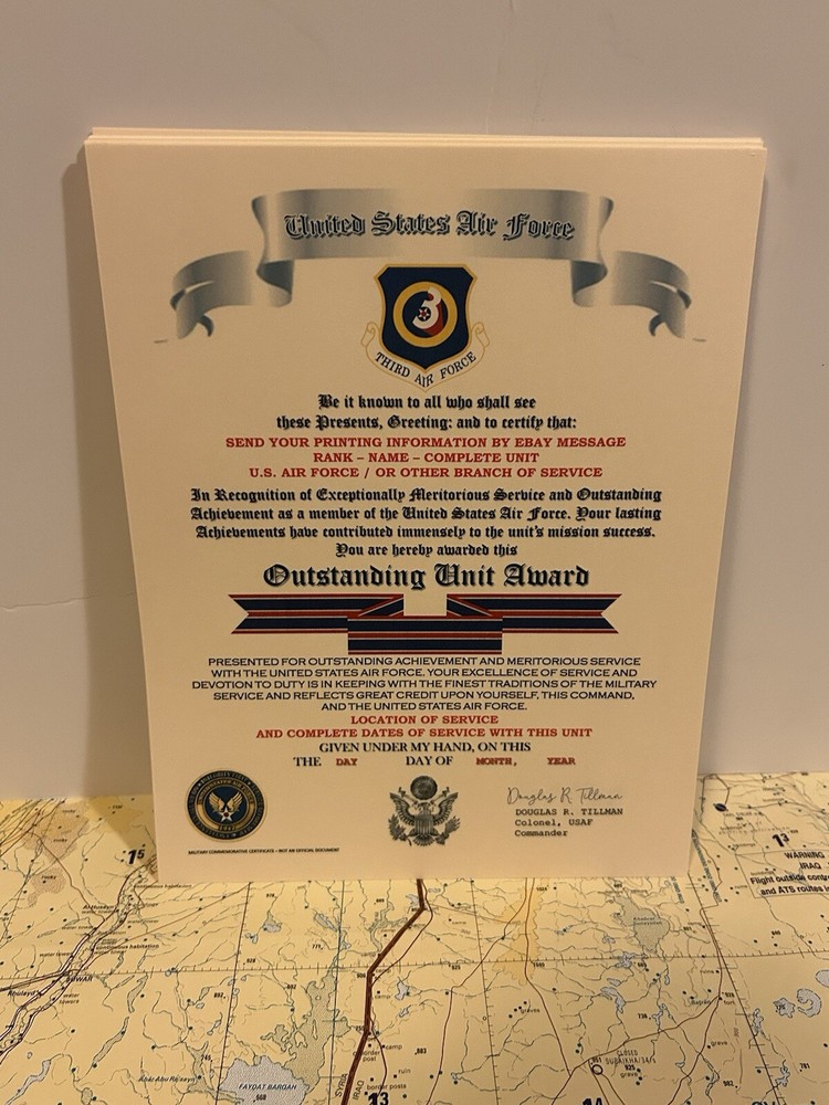 U.S. AIR FORCE / THIRD AIR FORCE - OUTSTANDING UNIT AWARD CERTIFICATE