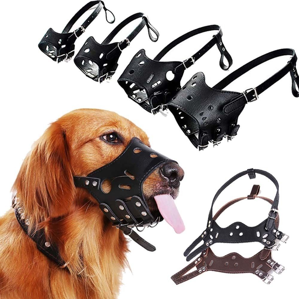 Soft Leather Muzzle For Dogs Anti-Biting Secure Adjustable and Breathable Muzzle