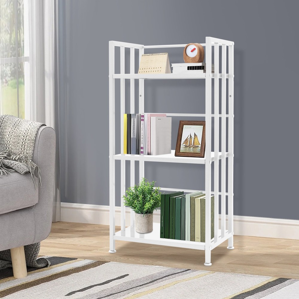 Open Shelf Bookcase, 3-Tier Display Rack, White, Baking Paint, Floor Mount