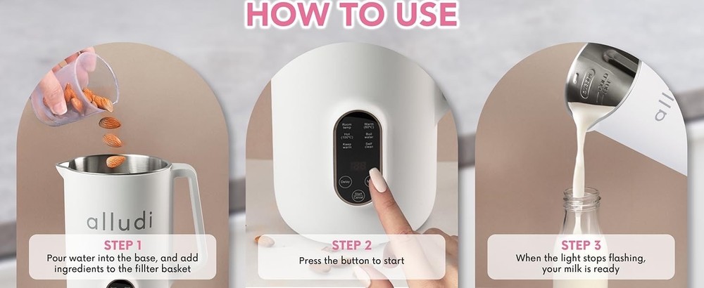 Automatic 10-in-1 Nut Milk Maker Machine, 27oz, Self-Cleaning, White