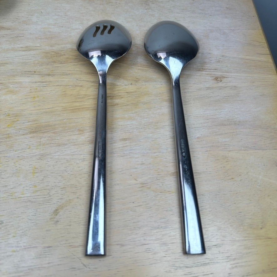 Oneida PORTER Serving Spoons 2pc Silver Stainless Steel Slotted & Solid Kitchen