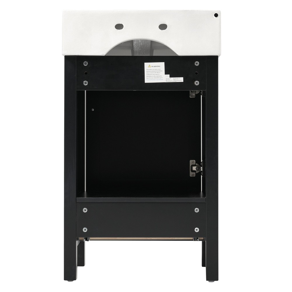 Black Modern Bathroom Vanity with Ceramic Sink, Solid Wood Frame，Storage Drawer