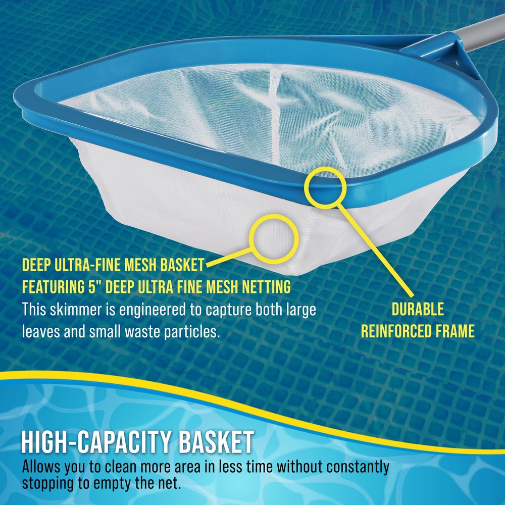 30" Handheld Ultra-Fine Mesh Pool Skimmer Net - 17" Handle, Deep Leaf Netting