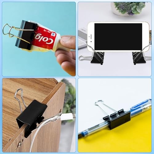 Binder and Paper Clips Set, 340 pcs Assorted Sizes in Container Black&silver