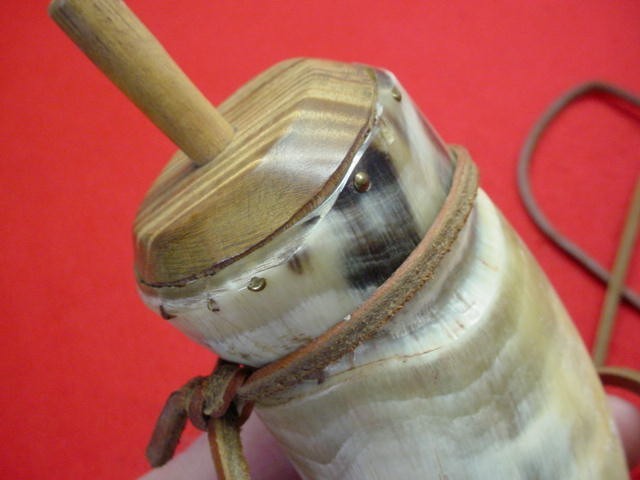 Muzzleloader Powder Horn- 11" Length- Leather Strap - Nice !! (H)