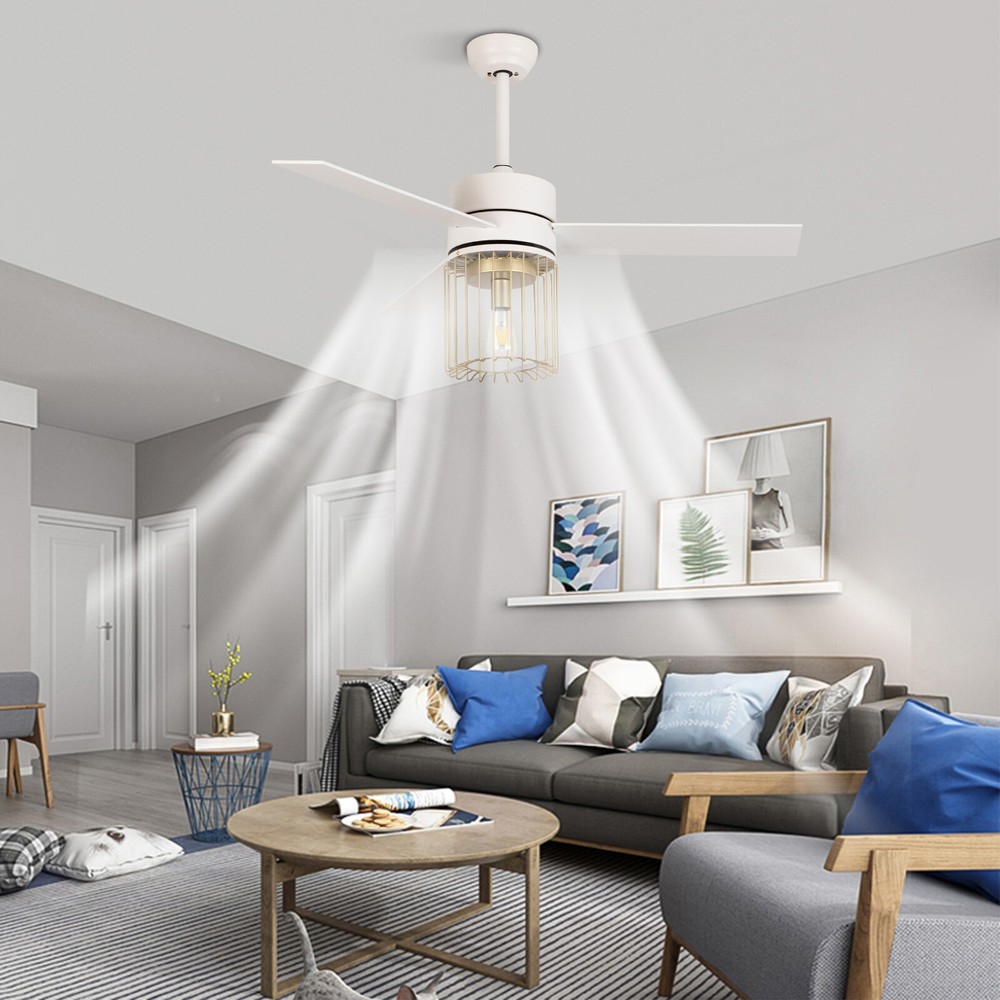 48In LED Indoor White Ceiling Fan W/ Light Kit and Remote Controller Modern