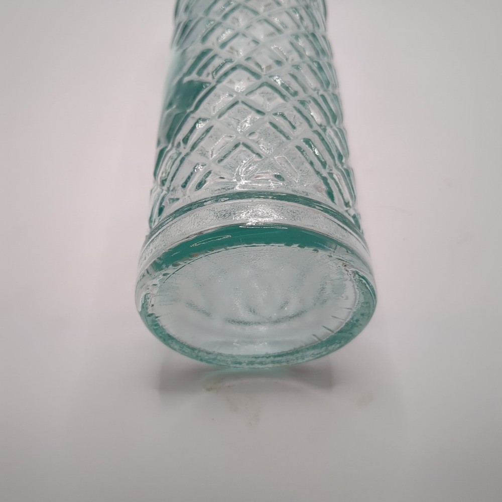 VTG Old Clear Diamon Patterned Glass Bottle 10" with Blue Backlight
