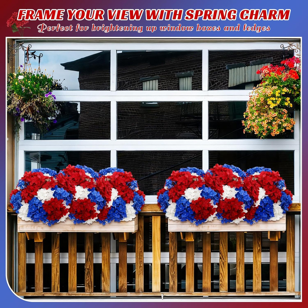 Artificial Hydrangea Flowers - 6 Bundles, 30 Heads, Red, Blue, White