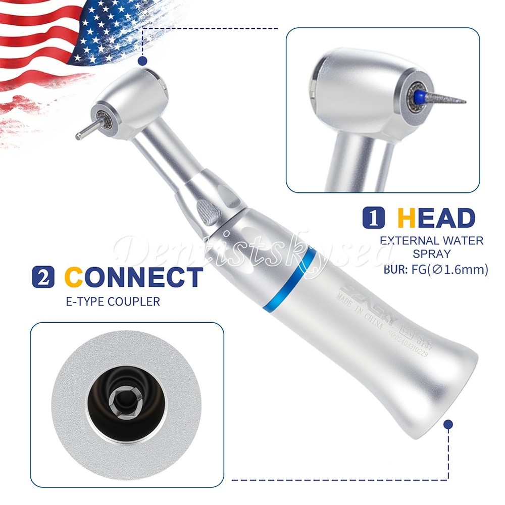 Dental Handpiece Low Slow Speed Contra Angle Push Button E-Type FG Burs 1.6mm
