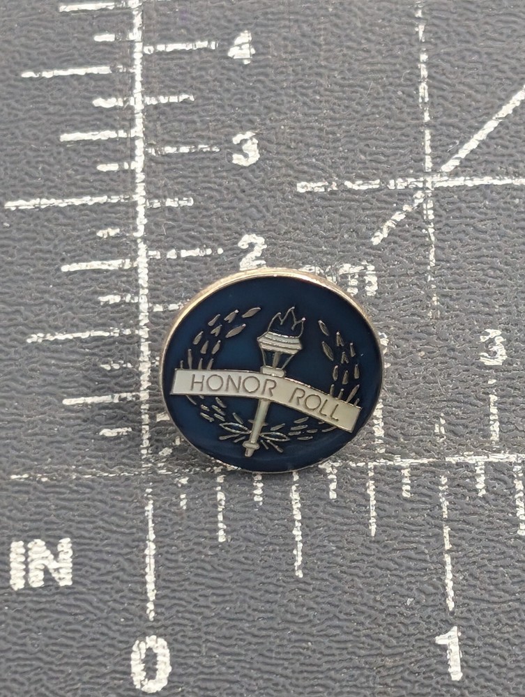 Honor Roll Award Pin - Academic Recognition Torch Wreath Blue White Student
