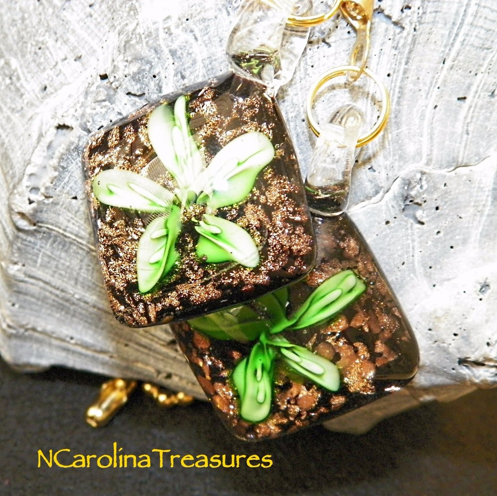 GLASS CEILING FAN LIGHT SWITCH PULL BLACK GLITTER GREEN FLORAL DIAMOND LARGE PR