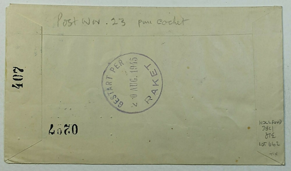 1945 Netherlands Amsterdam Registered Experimental Rocket Flight 71/2c & 10c