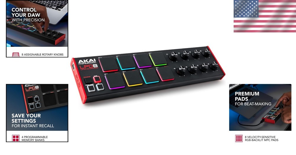 Portable MIDI Controller with 8 RGB Drum Pads