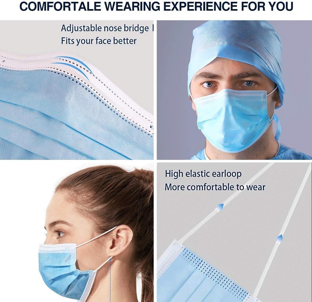 500 Pack Disposable Face Masks (5 Boxes, 100pcs/Box) Blue Face Masks for Prot...