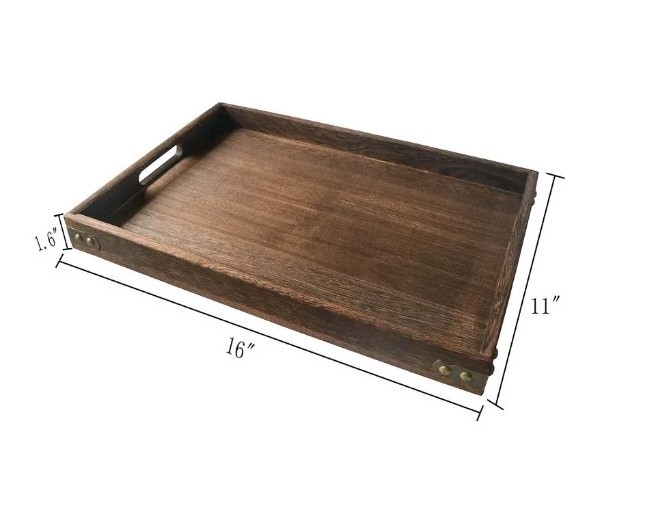 Rustic Wooden Serving Trays with Handle - Set of 7 Rectangular Platters