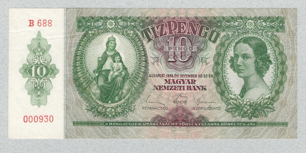 HUNGARY 10 Pengo 1936 P100 UNC.