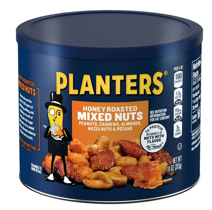 PLANTERS Honey Roasted Mixed Nuts, Party Snacks, Plant-Based Protein, 10 Oz Stee