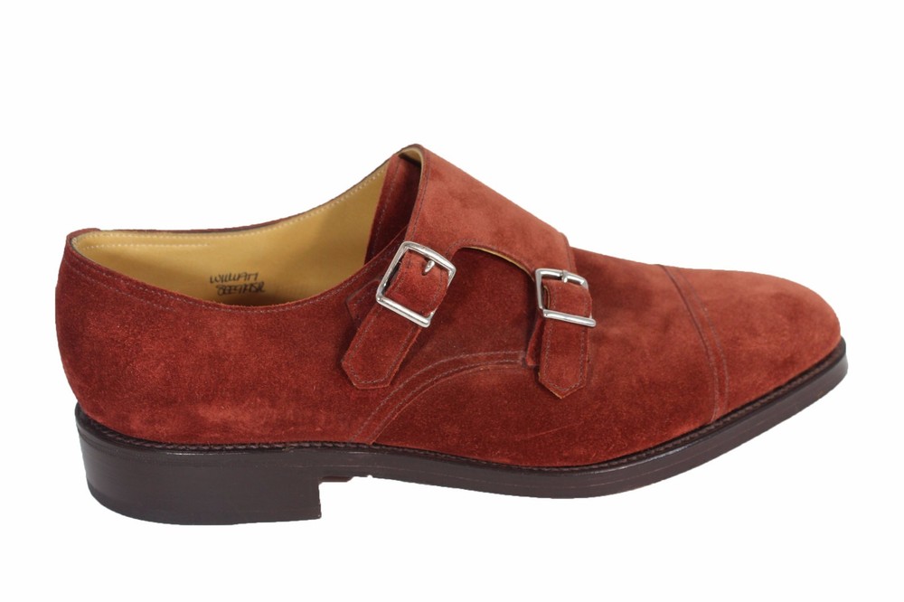 JOHN LOBB William Suede Monk Strap Leather Sole Stylish Shoes