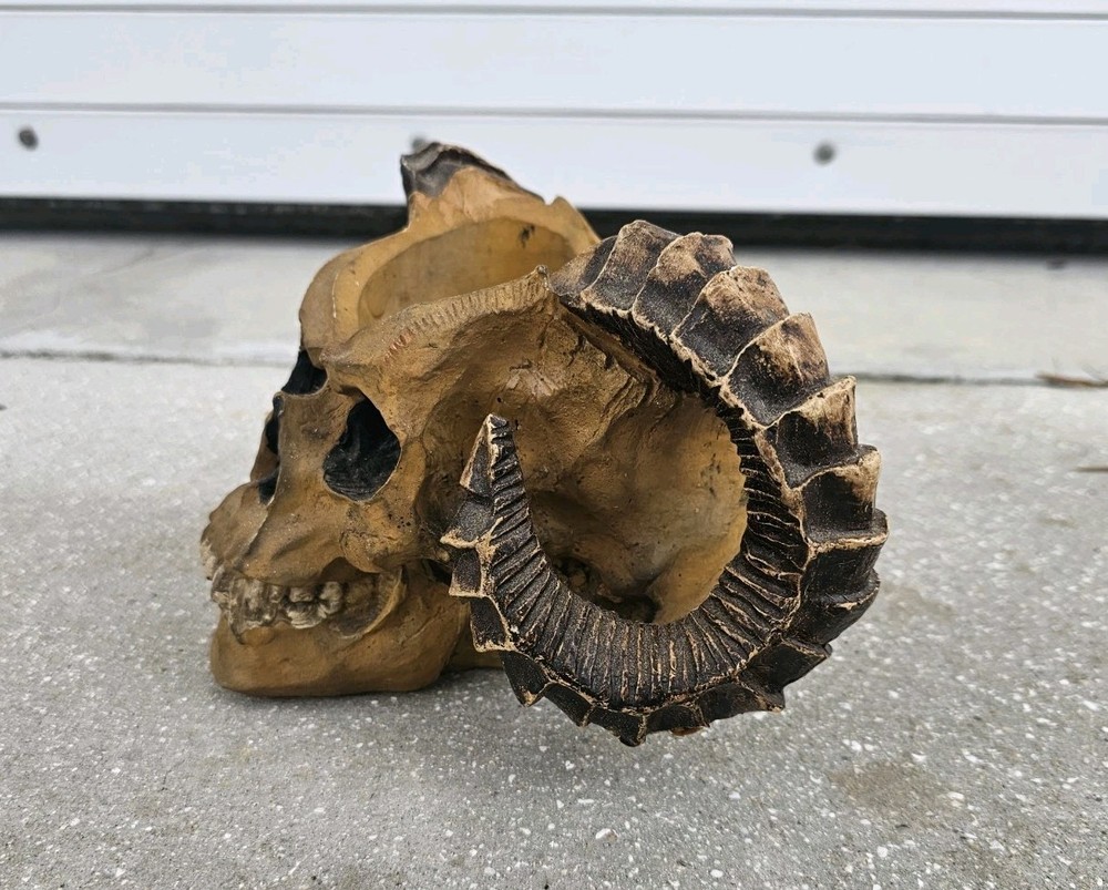 2005 Handcrafted Voodoo Demon Devil Ram Horn Skull Decor Bowl Ashtray
