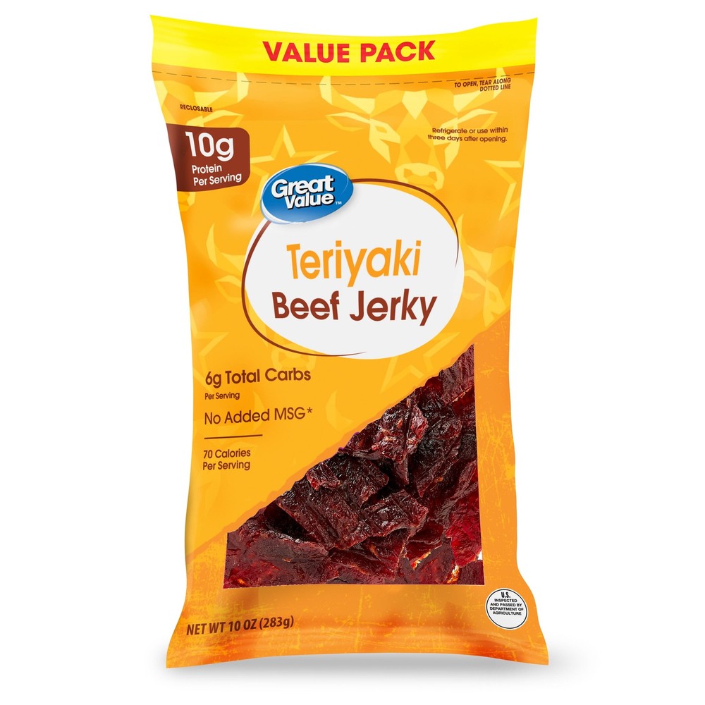 (2 pack) Great Value Teriyaki Beef Jerky Value Pack, 10 oz