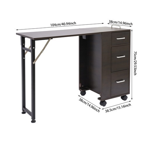 3-Drawers Rectangular Nail Desk Manicure Table Manicure Table Freestand Foldable