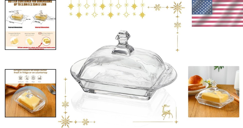 Stylish Clear Butter Dish with Lid & Easy Pull Handle - Elegant Kitchen Storage