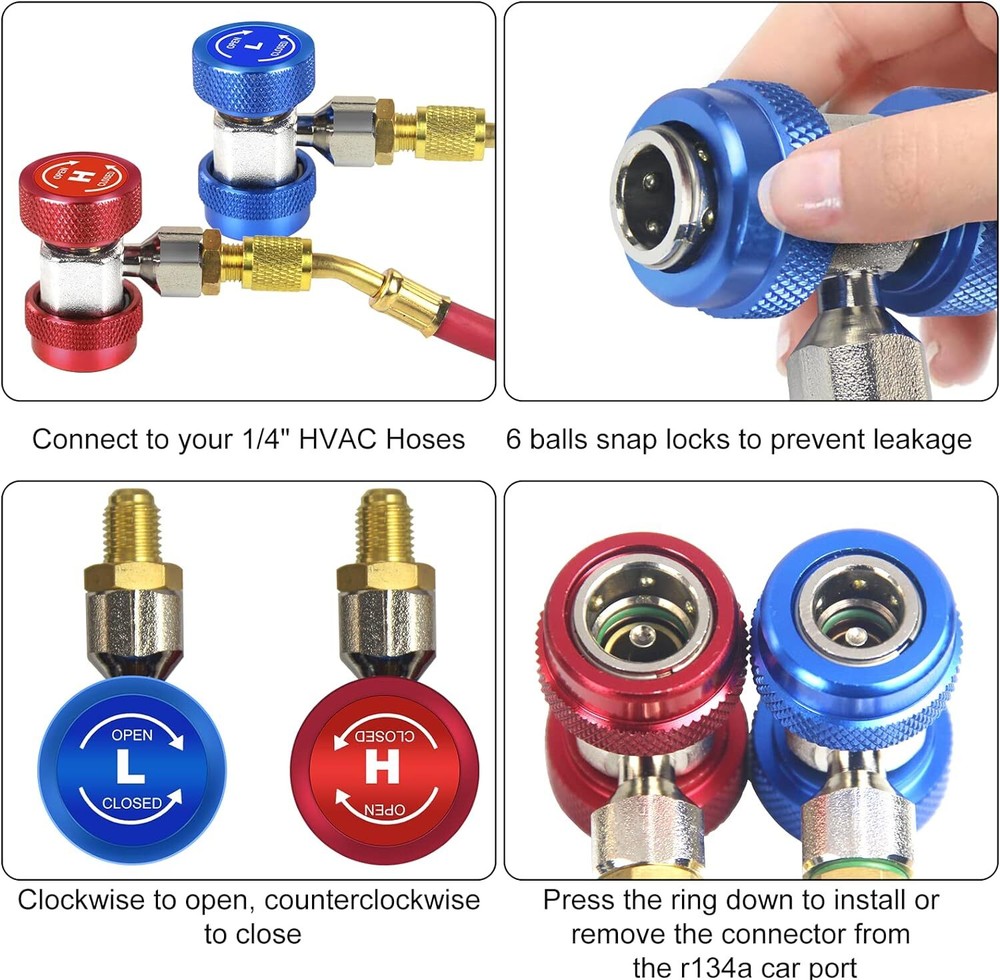 2Pack A/C High Low Side Quick Connector Adapter Fitting Coupler Kit For Car AC