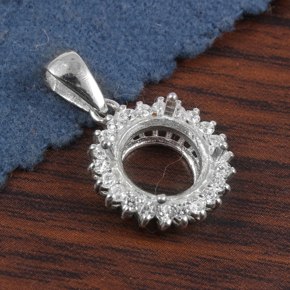 Sterling Silver Mount Pendant Stone Setting Size 9X9 MM Round Pendant Setting