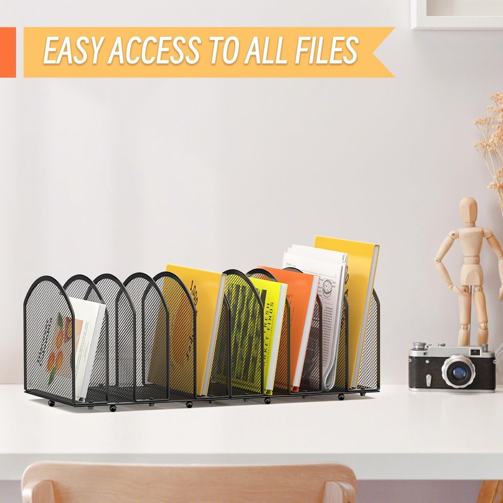 MINDEPOT 5-Section Desk File Organizer, Vertical 5 Section - 1Pack, Black