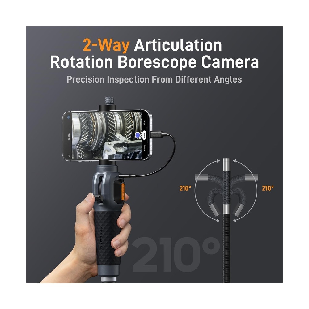 Teslong Two-Way Articulating Borescope with Light, USB-C Endoscope Inspection...