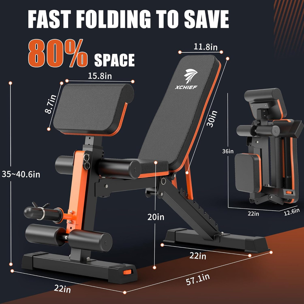 Adjustable Weight Bench - 1000LBS Capacity Heavy Duty Foldable Workout Bench for