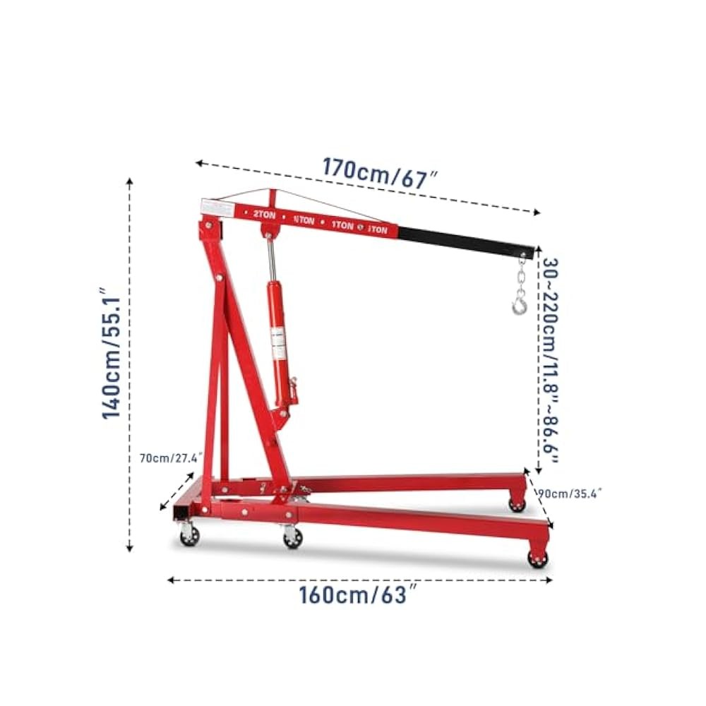 2 Ton Engine Hoist with 4 Load Settings, Foldable Design for Easy Storage