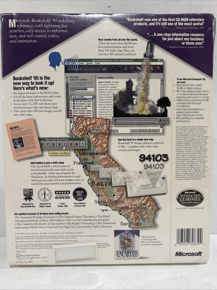 Microsoft Bookshelf '95 Multimedia Reference Library PC CD-Rom Software-Sealed