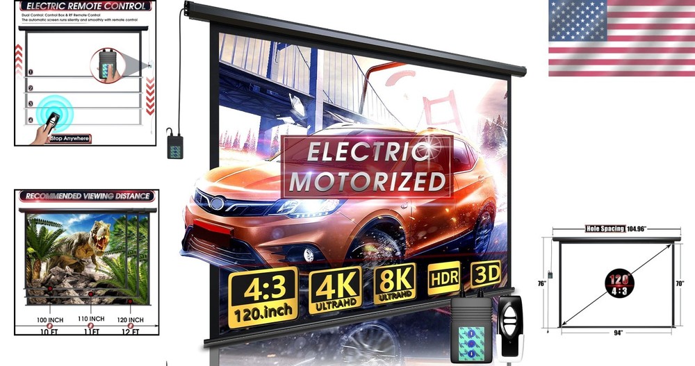 Electric Projector Screen 120 inch - Remote Control Included