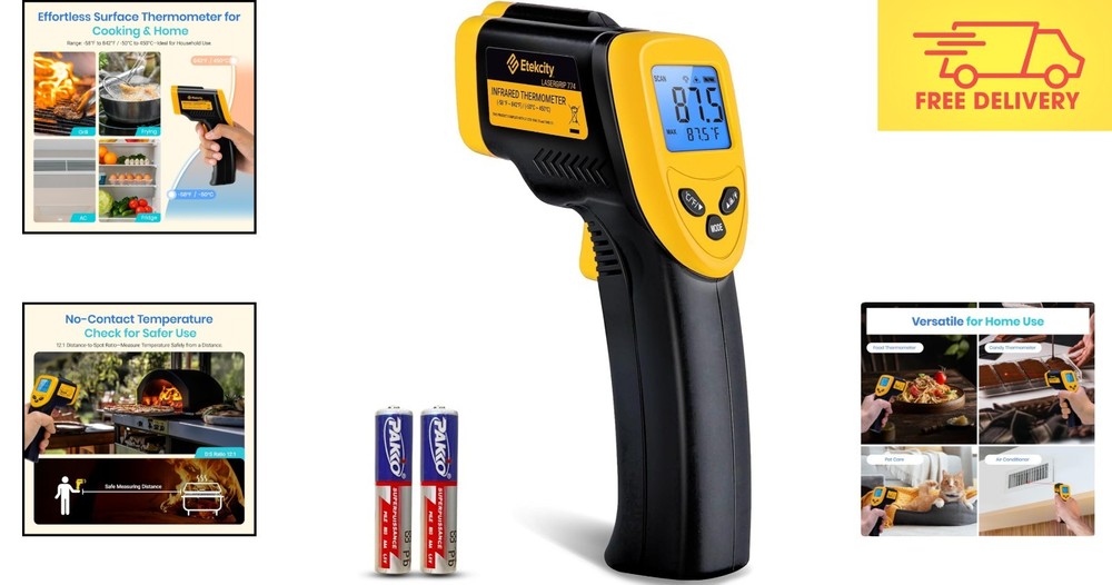 Fast-Reading Infrared Thermometer with Backlit Display - Adjustable Emissivity