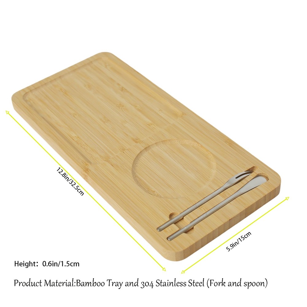 Ninebendstreams Bamboo Serving Tray with Fork and Spoon Lightweight Serving Plat