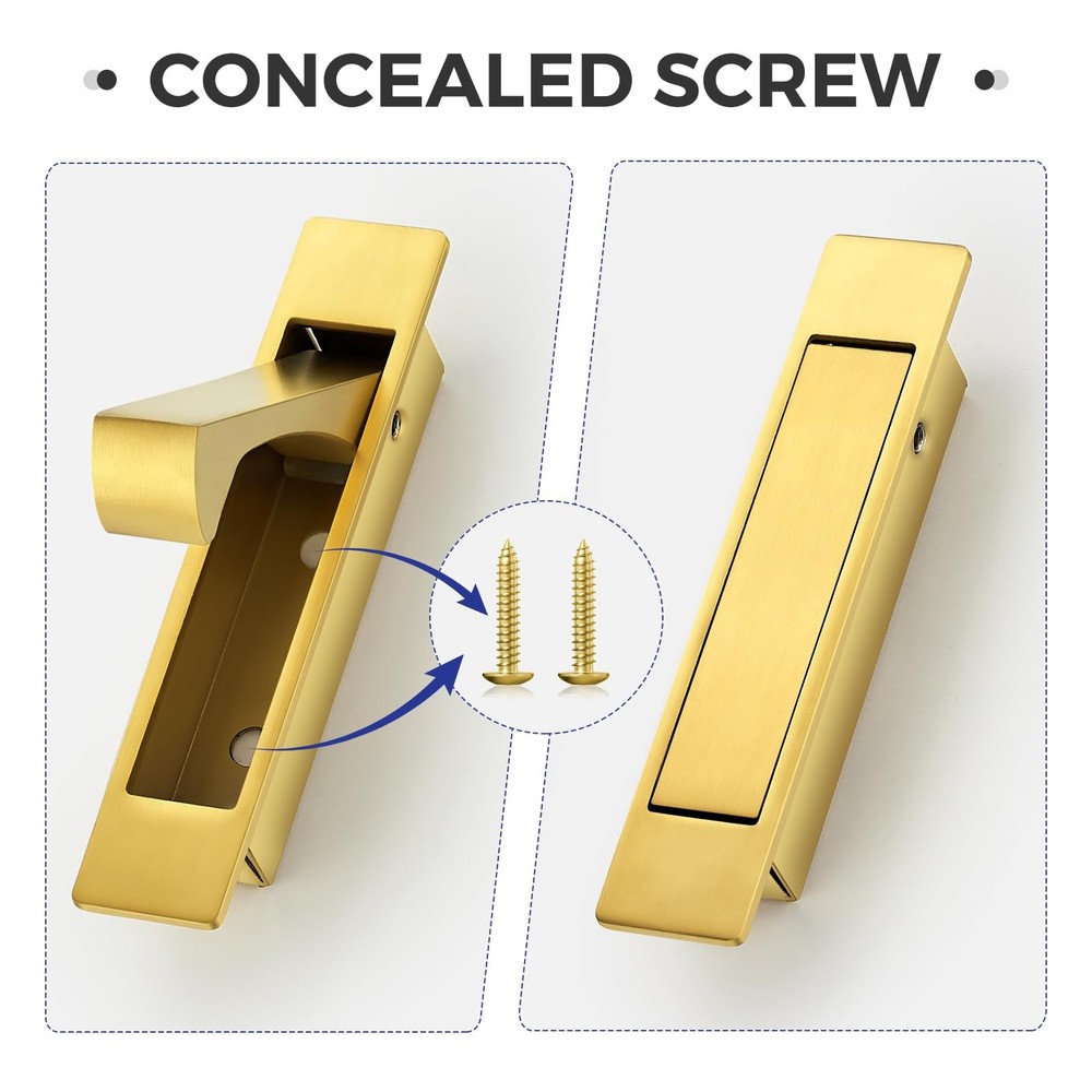 4 PCS Satin Brass Pocket Door Pull Handle Edge Pull Flush Mount Sliding Doors