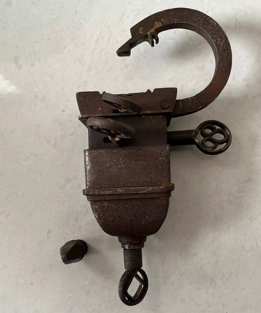 Vintage Iron Handcrafted Unique Shape Solid Heavy 4 Key Padlocks